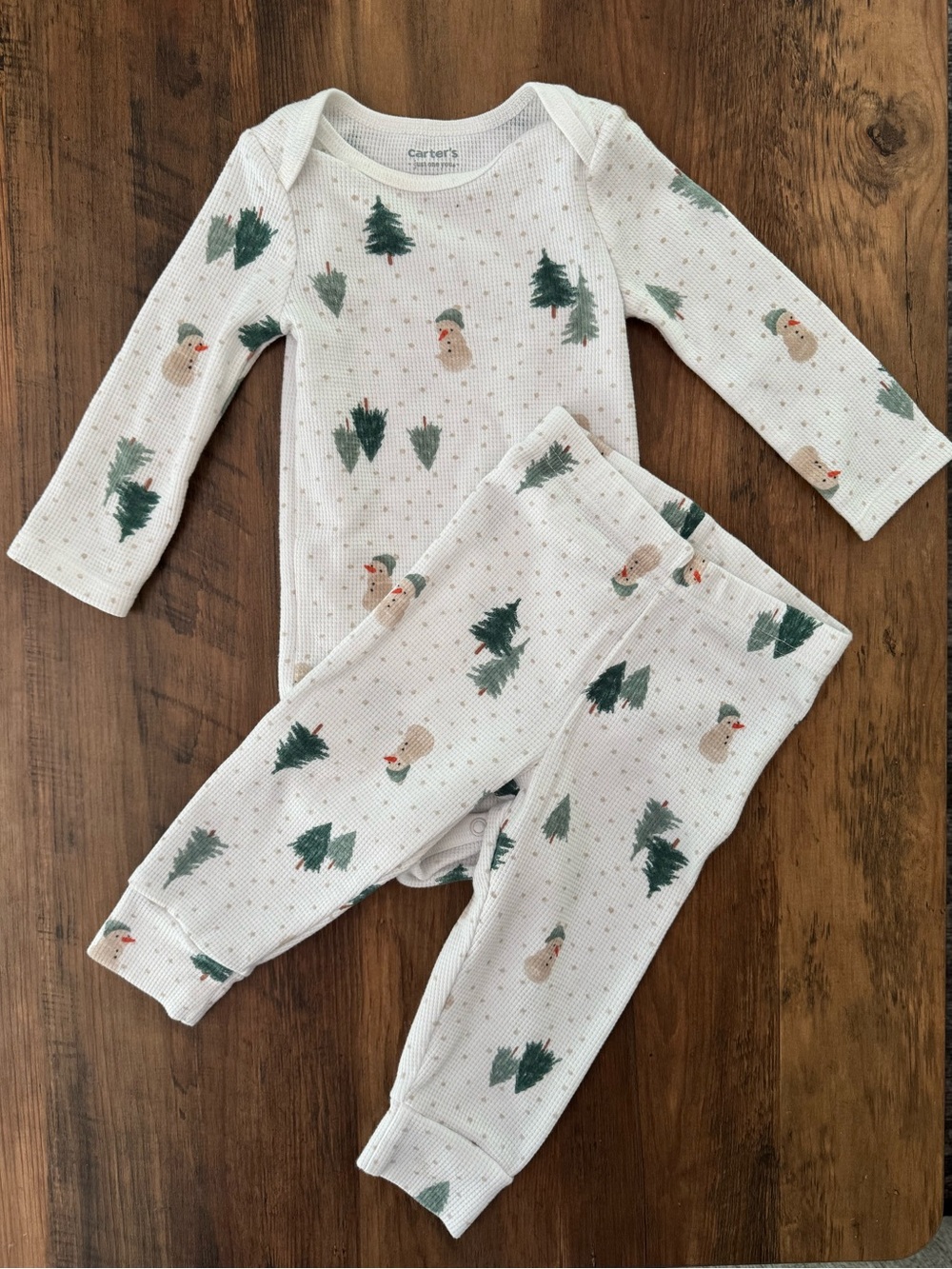 Carter's Baby Pine Tree & Snowman Thermal Set - White & Green